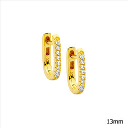 Sterling Silver White Cubic Ziconias Oval Hoop Earrings with Gold Plating