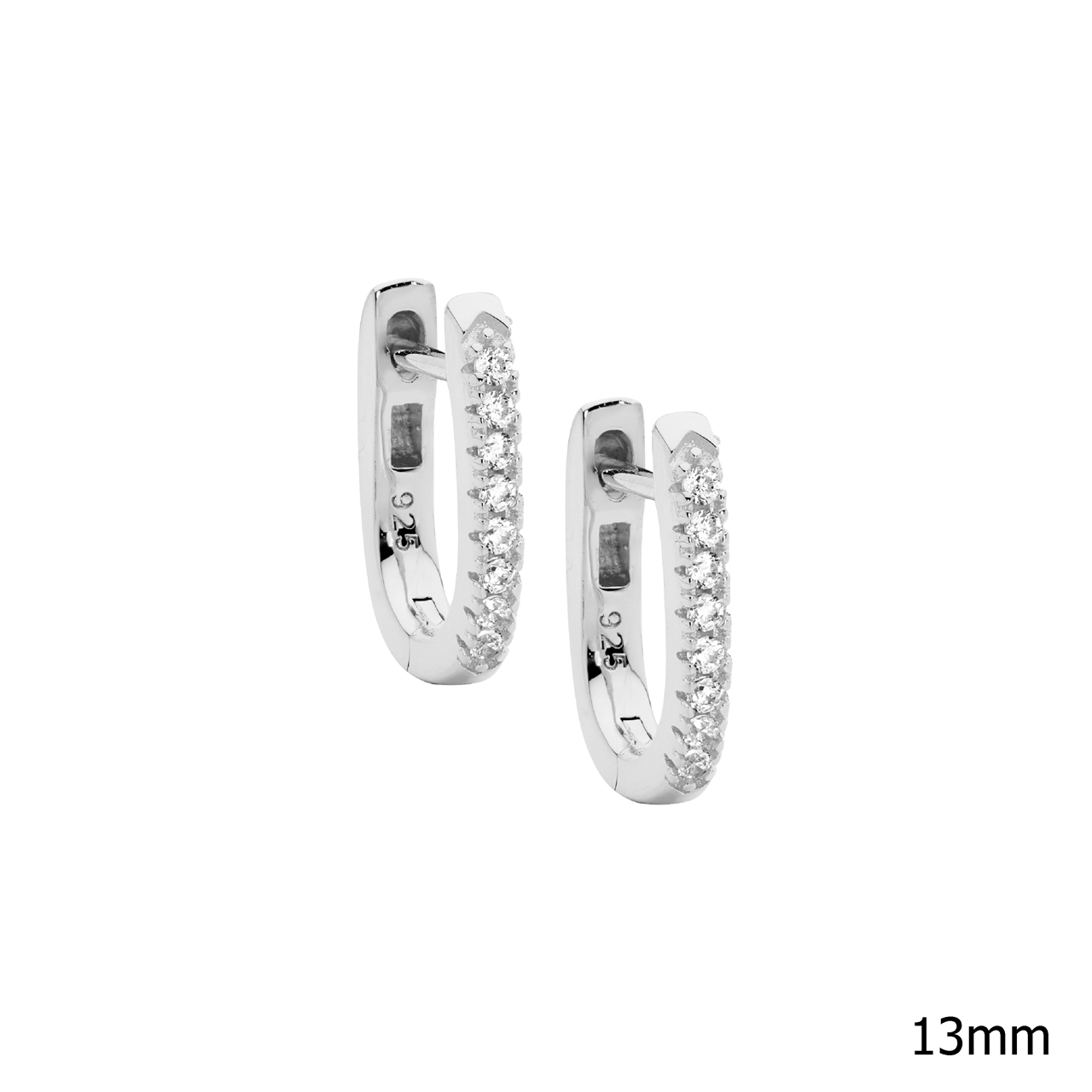 Sterling Silver White Cubic Ziconia Oval Hoop Earrings