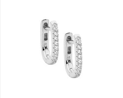 Sterling Silver White Cubic Ziconia Oval Hoop Earrings