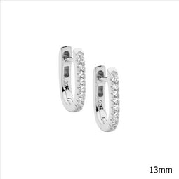 Sterling Silver White Cubic Ziconia Oval Hoop Earrings