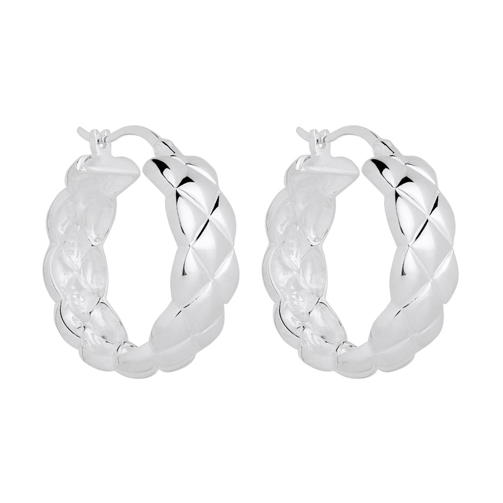 8X24mm Silver Hoop With Woven Pattern And Lever Clasp, Antitarnish