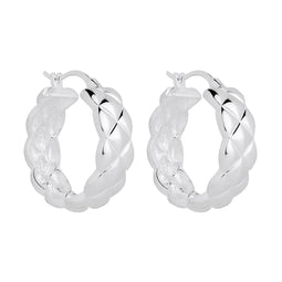 8X24mm Silver Hoop With Woven Pattern And Lever Clasp, Antitarnish
