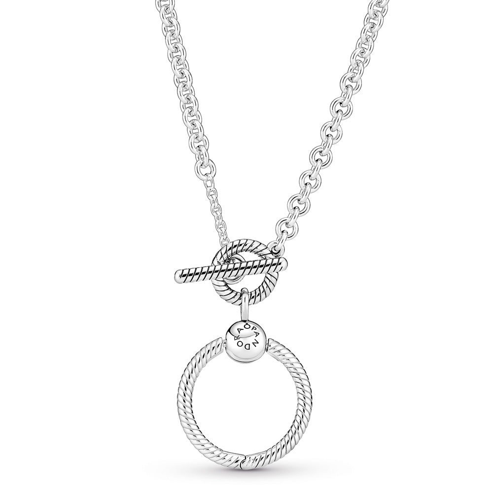 Pandora T-Bar O-Pendant Sterling Silver Necklace - Size 50