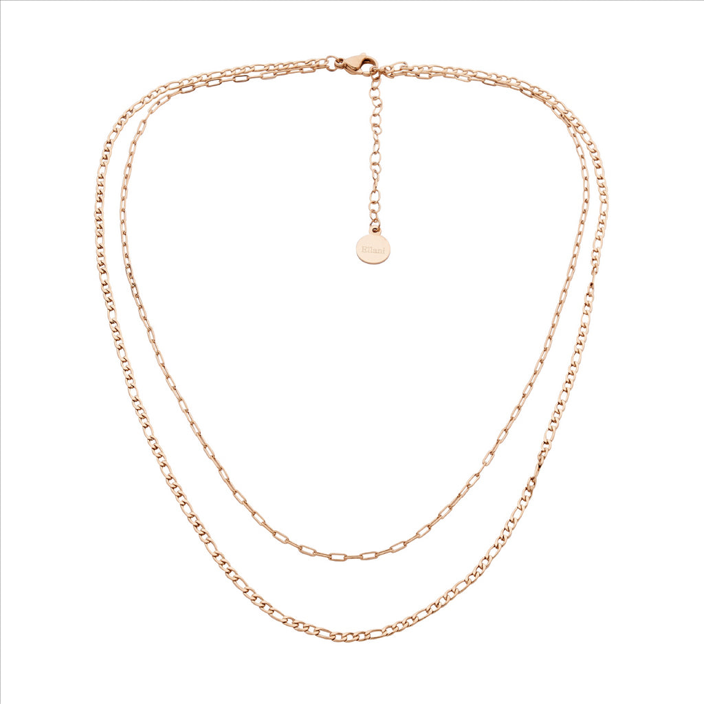 Stainless Steel Dbl Chain Necklace 40 & 45Cm+ Ext. W/Rose Gold Ip Plating