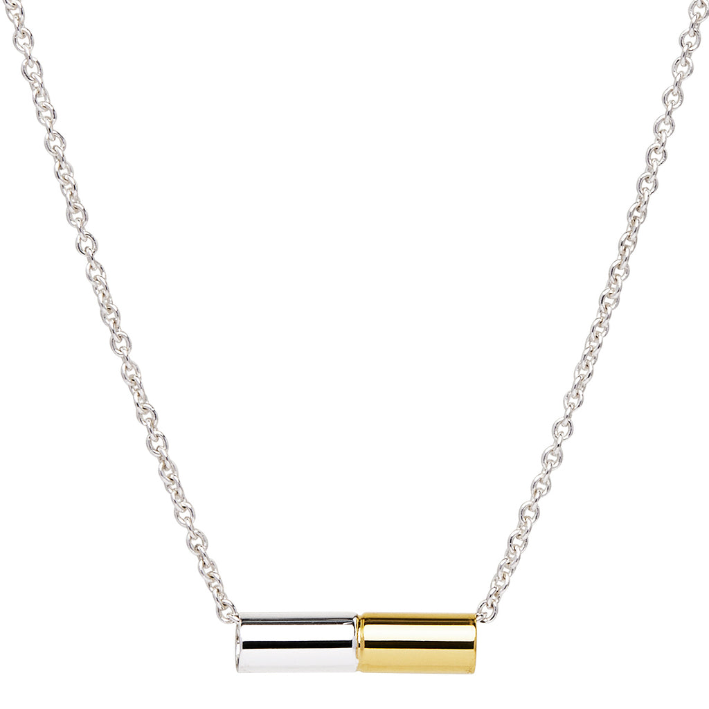 Sterling Silver Belcher Chain With 15Mm Silver & Yellow Gold Plated Tube Pendant, Necklace, 45Cm +5Cm Extension