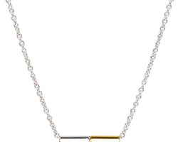 Sterling Silver Belcher Chain With 15Mm Silver & Yellow Gold Plated Tube Pendant, Necklace, 45Cm +5Cm Extension