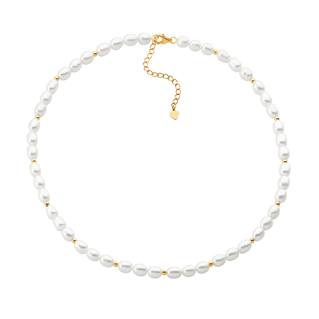 Ss Gold Plated Beads W/ Freshwater Pearl 40Cm Necklace Ext. Chain