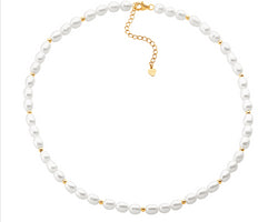 Ss Gold Plated Beads W/ Freshwater Pearl 40Cm Necklace Ext. Chain