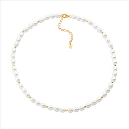Ss Gold Plated Beads W/ Freshwater Pearl 40Cm Necklace Ext. Chain