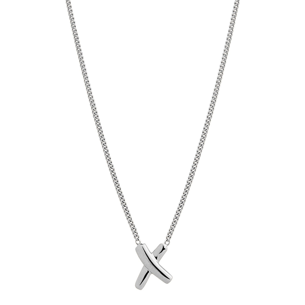8X10mm Silver X On 1mm Curb Chain Necklace