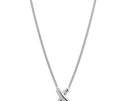 8X10mm Silver X On 1mm Curb Chain Necklace