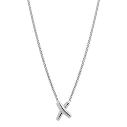 8X10mm Silver X On 1mm Curb Chain Necklace