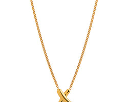 8X10mm Yellow Gold Plated Silver X On 1mm Curb Chain Necklace,