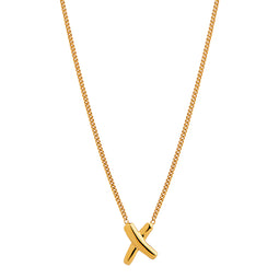 8X10mm Yellow Gold Plated Silver X On 1mm Curb Chain Necklace,