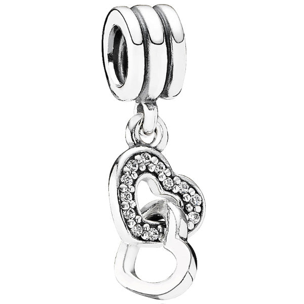 Locking Hearts Stg With Cz Hanging Charm