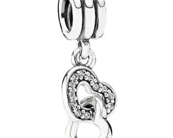 Locking Hearts Stg With Cz Hanging Charm