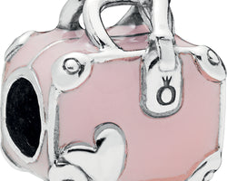 Pink Travel Bag Silver Charm w Pink Enamel