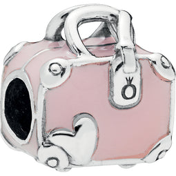 Pink Travel Bag Silver Charm w Pink Enamel