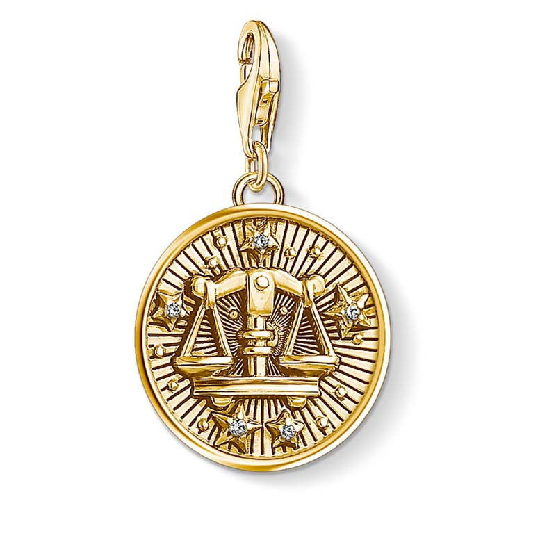 Charm Club Engrave Libra Zodiac Yellow Gold Plate