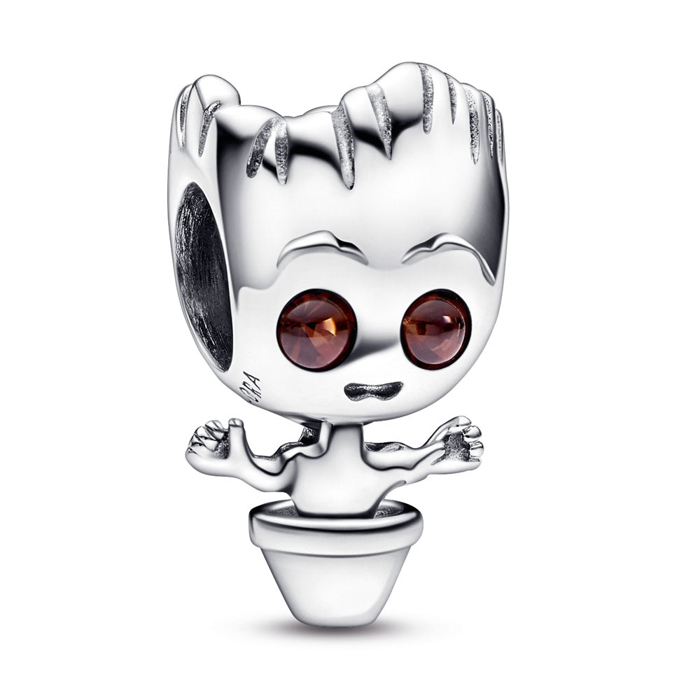 Marvel Baby Groot Sterling Silver Charm With Brown Crystal