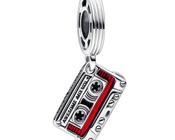 Marvel Cassette Tape Sterling Silver Dangle With Black And Transparent Red Ename