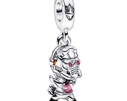 Marvel Star Lord Sterling Silver Dangle With Red Cubic Zirconia, Transparent Red, Black And Orange Enamel