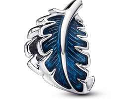 Feather Sterling Silver Charm With Transparent Blue Enamel