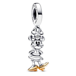 Disney 100 Minnie Sterling Silver And 14K Gold Dangle With 0.009 Ct Tw Ghi Si1+ Round Brilliant-Cut Lab-Created Diamond And Black Enamel