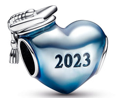 Graduation 2023 Heart Sterling Silver Charm With Blue Enamel