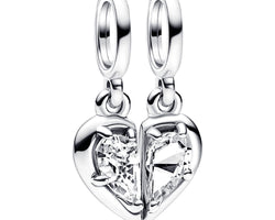Heart Sterling Silver Splitable Dangle With Clear Cubic Zirconia