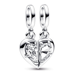 Heart Sterling Silver Splitable Dangle With Clear Cubic Zirconia
