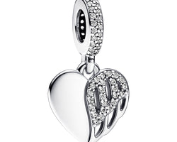 Heart Angel Wing Sterling Silver Dangle With Clear Cubic Zirconia