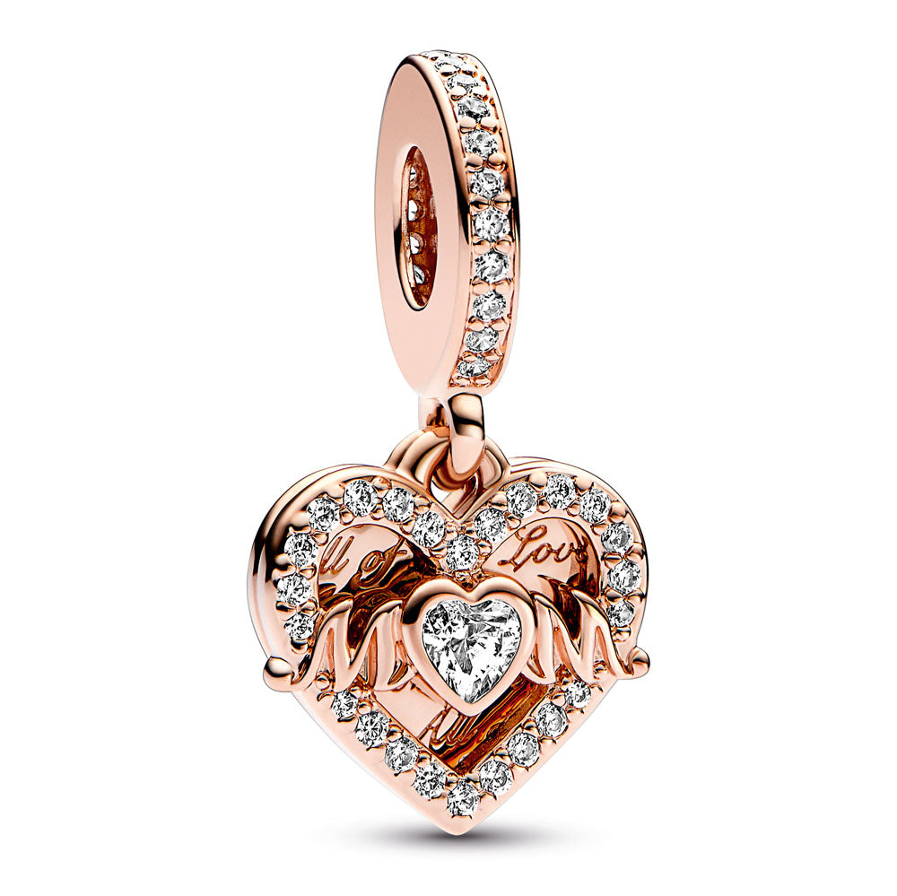 Heart 14K Rose Gold-Plated Double Dangle With Clear Cubic Zirconia