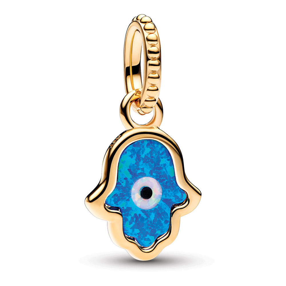 Hamsa Hand 14K Gold-Plated Dangle With Deep Blue And White Lab-Created Opal And Black Man-Made Composite