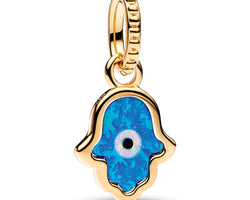 Hamsa Hand 14K Gold-Plated Dangle With Deep Blue And White Lab-Created Opal And Black Man-Made Composite