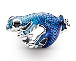 Gecko Sterling Silver Charm With Black Crystal And Shaded Transparent Metallic Light To Dark Blue Enamel
