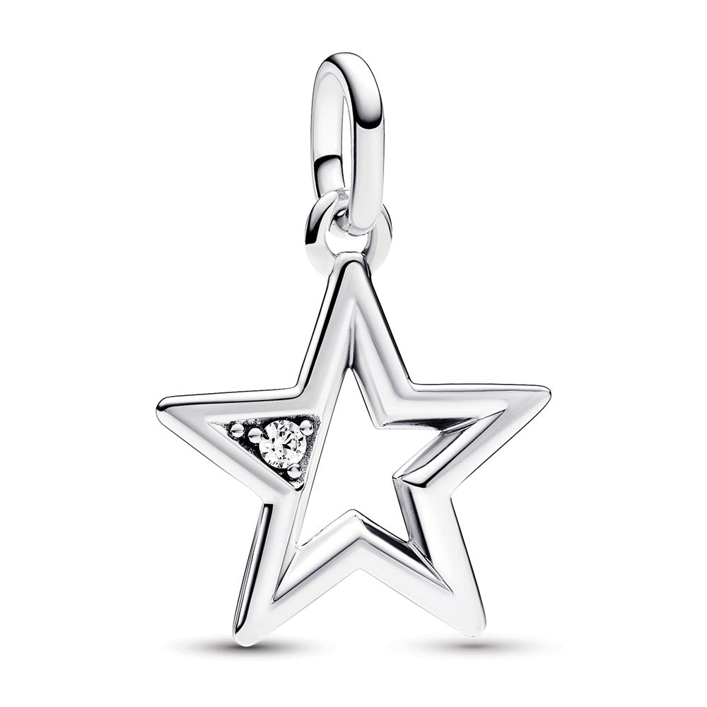 Star Sterling Silver Medallion With Clear Cubic Zirconia