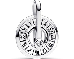Zodiac Wheel Sterling Silver Medallion With Clear Cubic Zirconia