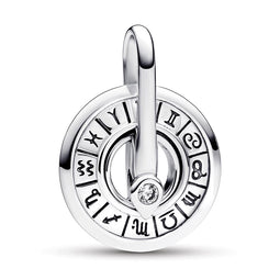 Zodiac Wheel Sterling Silver Medallion With Clear Cubic Zirconia