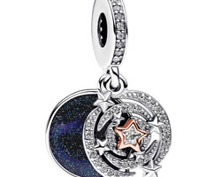Shooting Star Sterling Silver And 14K Rose Gold-Plated Double Dangle With Clear Cubic Zirconia And Shimmering Blue Enamel