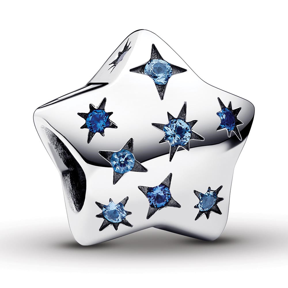 Star Sterling Silver Charm With Stellar Blue And Icy Blue Crystal