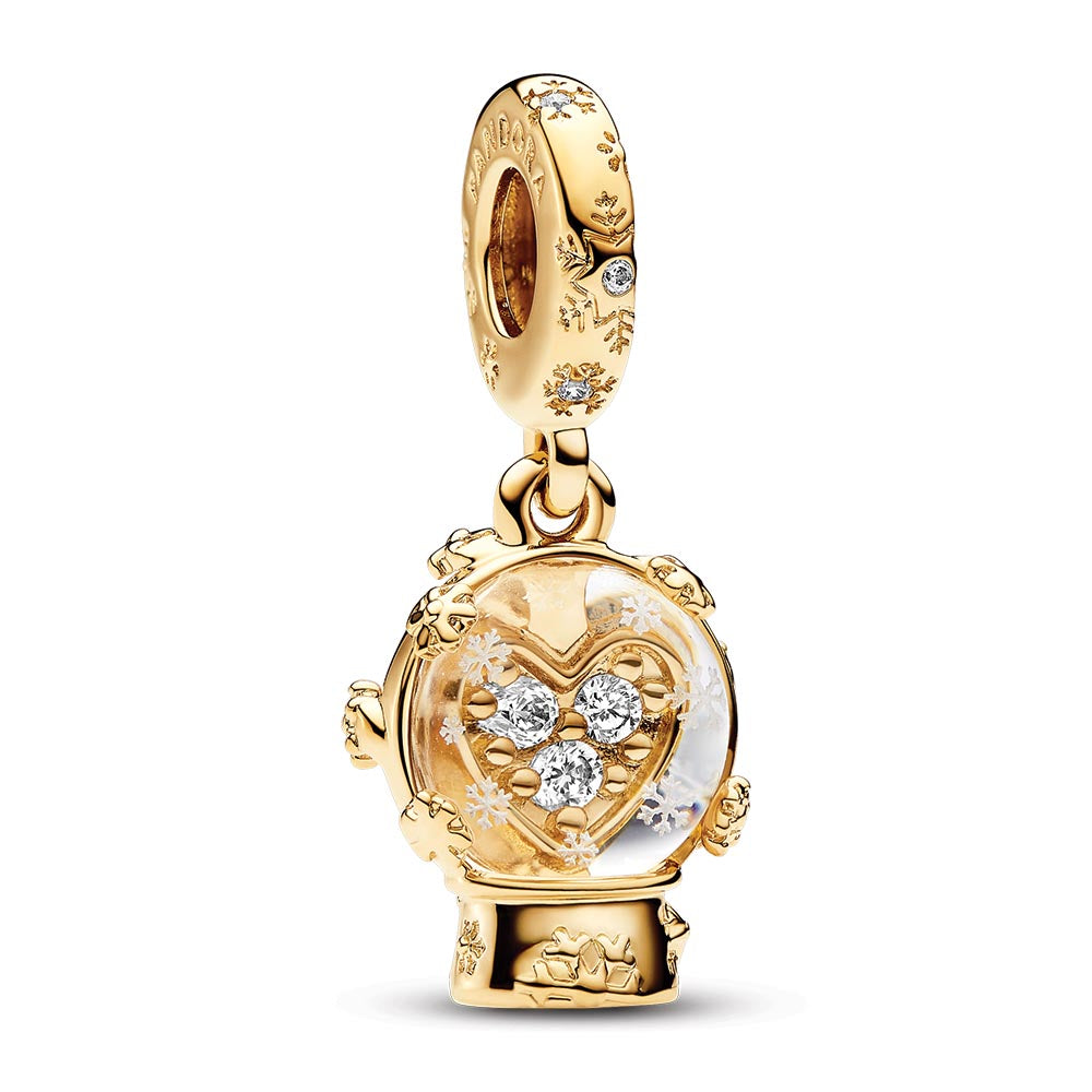 Snow Globe 14K Gold-Plated Dangle With Clear Cubic Zirconia And Transparent Murano Glass