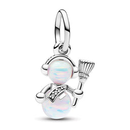 Snowman Sterling Silver Dangle With White Lab-Created Opal And Clear Cubic Zirconia