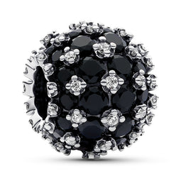 Sterling Silver Charm With Black Crystal And Clear Cubic Zirconia
