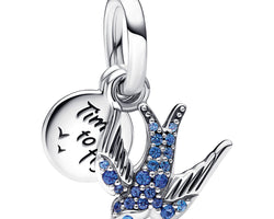 Swallow Sterling Silver Double Dangle With Night Blue, Skylight Blue And Stellar Blue Crystal