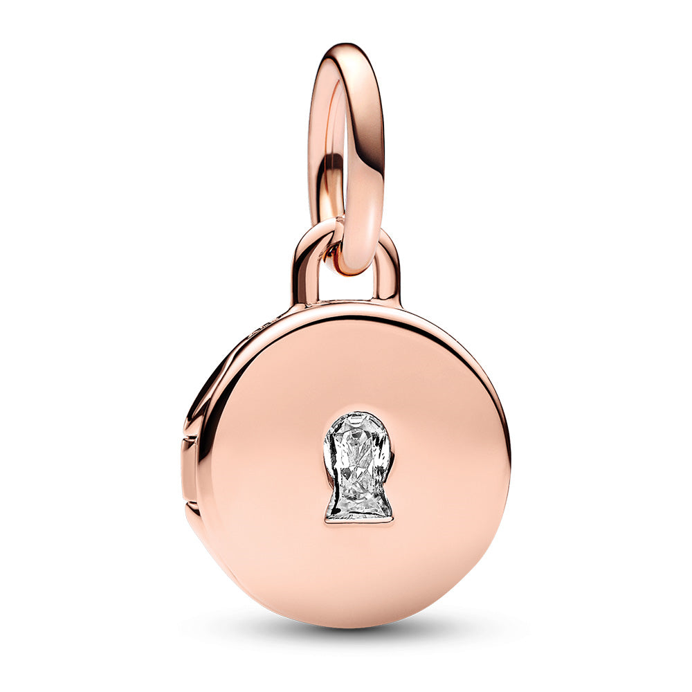 Key Hole Engravable Locket 14K Rose Gold-Plated Dangle With Clear Cubic Zirconia