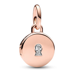 Key Hole Engravable Locket 14K Rose Gold-Plated Dangle With Clear Cubic Zirconia
