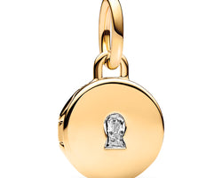 Key Hole Engravable Locket 14K Gold-Plated Dangle With Clear Cubic Zirconia