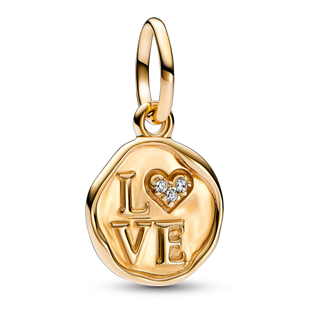 Love 14K Gold Dangle With Clear Cubic Zirconia