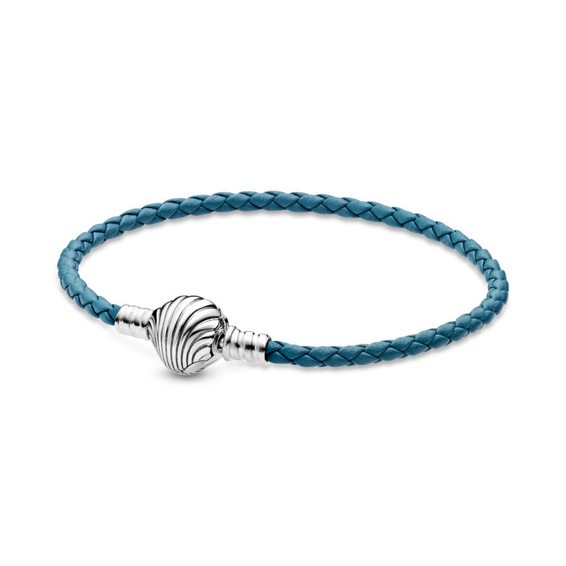 Pandora Turquoise Leather Bracelet With Seashell Clasp